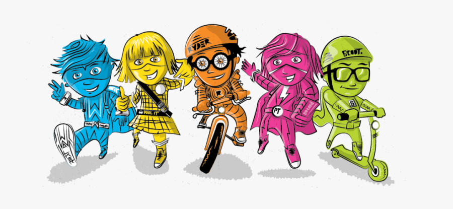Active School Travel Characters, Transparent Clipart