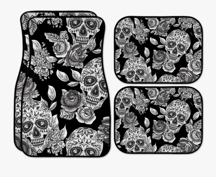 Rose Diamond Skull Pattern Car Vehicle Floor Mats - Sugar Skull Full Pattern, Transparent Clipart