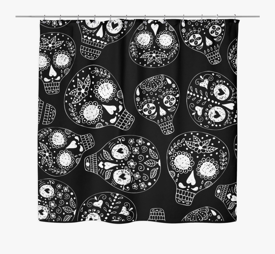 Freehand Sugar Skull Shower Curtain - Monochrome, Transparent Clipart