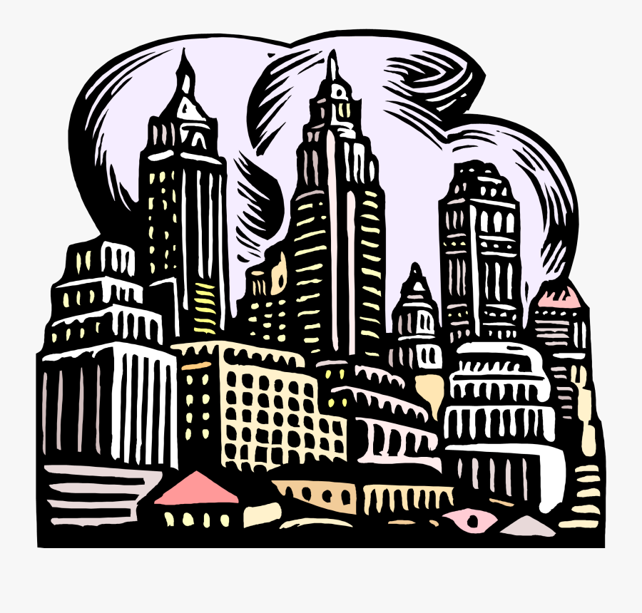 City Illustration Woodcut, Transparent Clipart