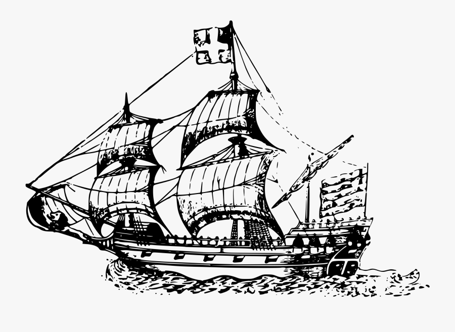 Boat Clipart Sketch - Man O War Ship Drawing, Transparent Clipart