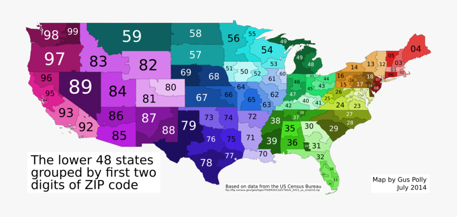 Transparent Us Map Png - 2 Digit Zip Code Map California, Transparent Clipart