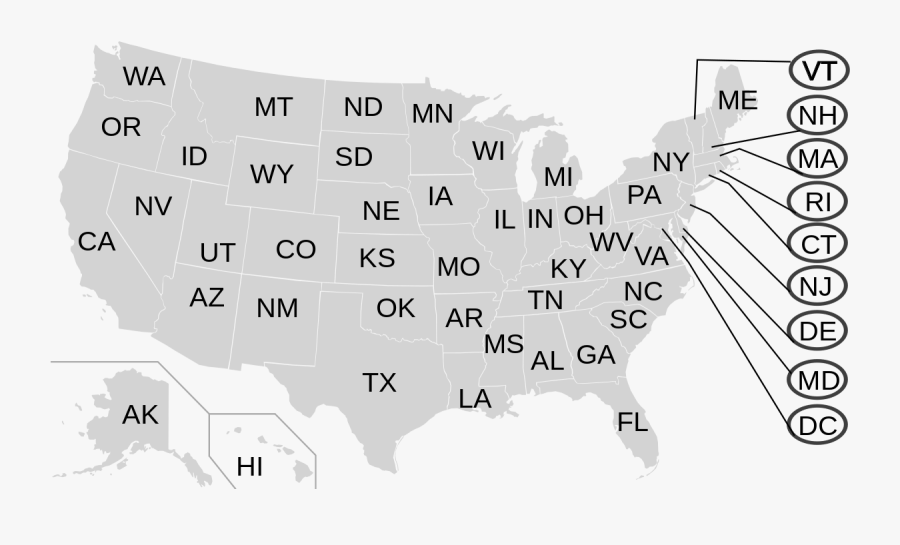 Usa States 2 Letters, Transparent Clipart