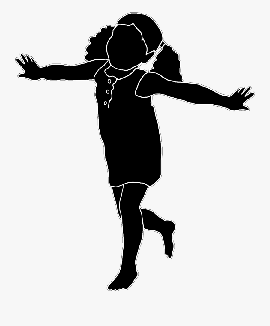 Silhouette Of Playing Girl White Stroke - Children Shape Png, Transparent Clipart