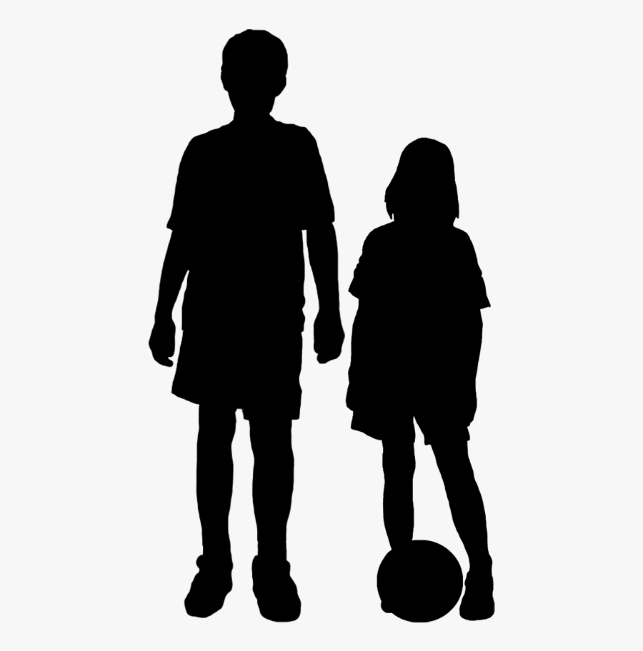 Silhouette Of Two Children With A Ball - Boy And Girl Silhouette Clipart, Transparent Clipart
