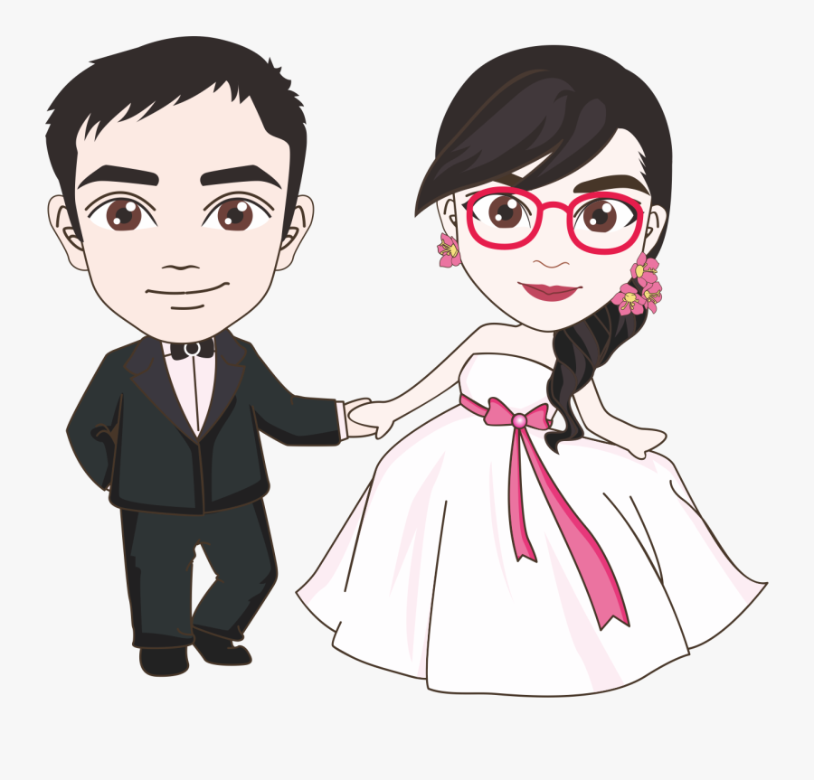 Groom Clipart Marry With Children - Wedding Kiss Cartoon Cute, Transparent Clipart