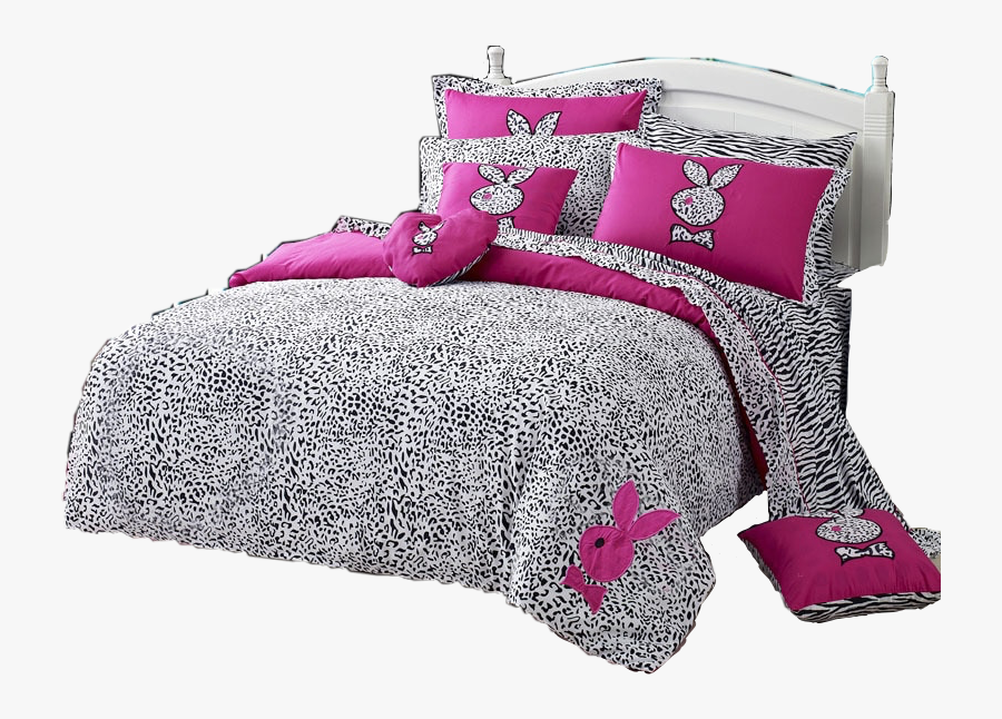 Transparent Pink Bed Clipart - Pink Playboy Leopard Print Bed Set, Transparent Clipart