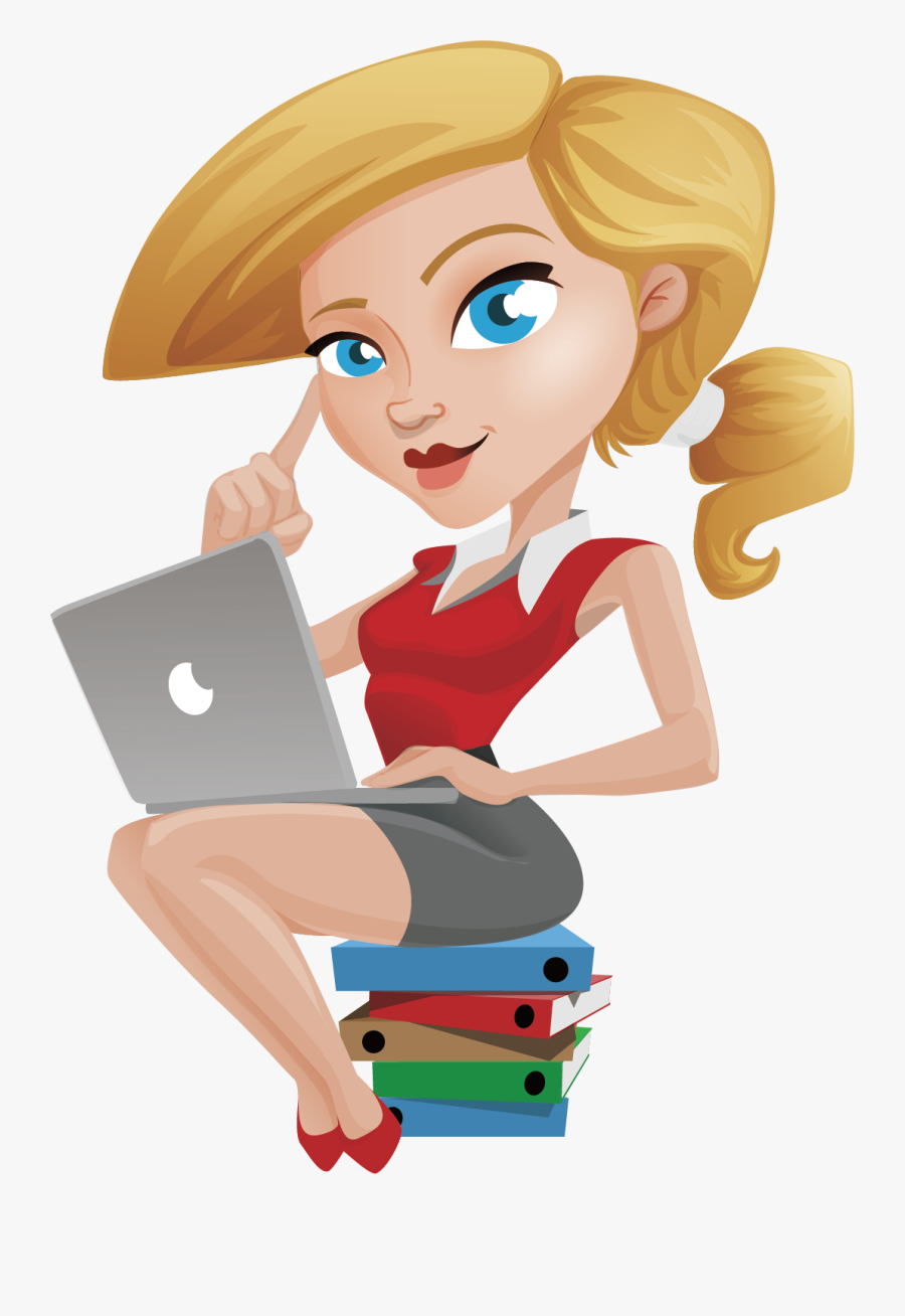 Laptop Woman Illustration - Woman On Laptop Cartoon, Transparent Clipart