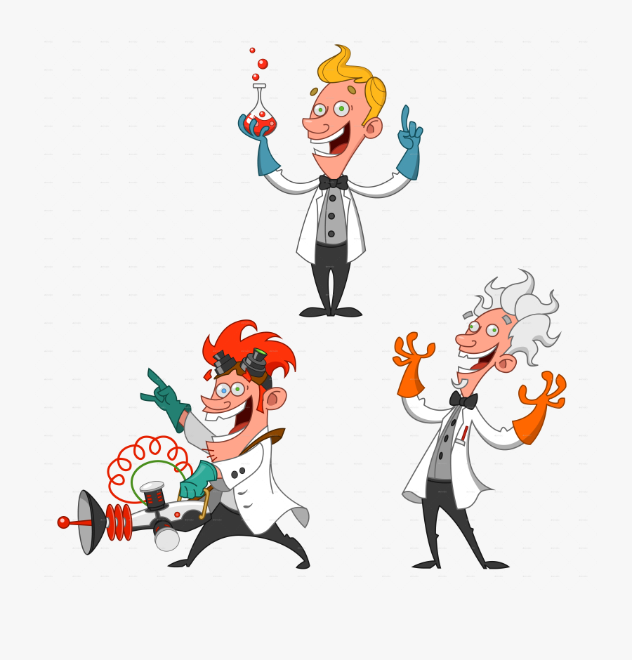Set Of Cheerful Scientists - Scientist Cartoon Png, Transparent Clipart