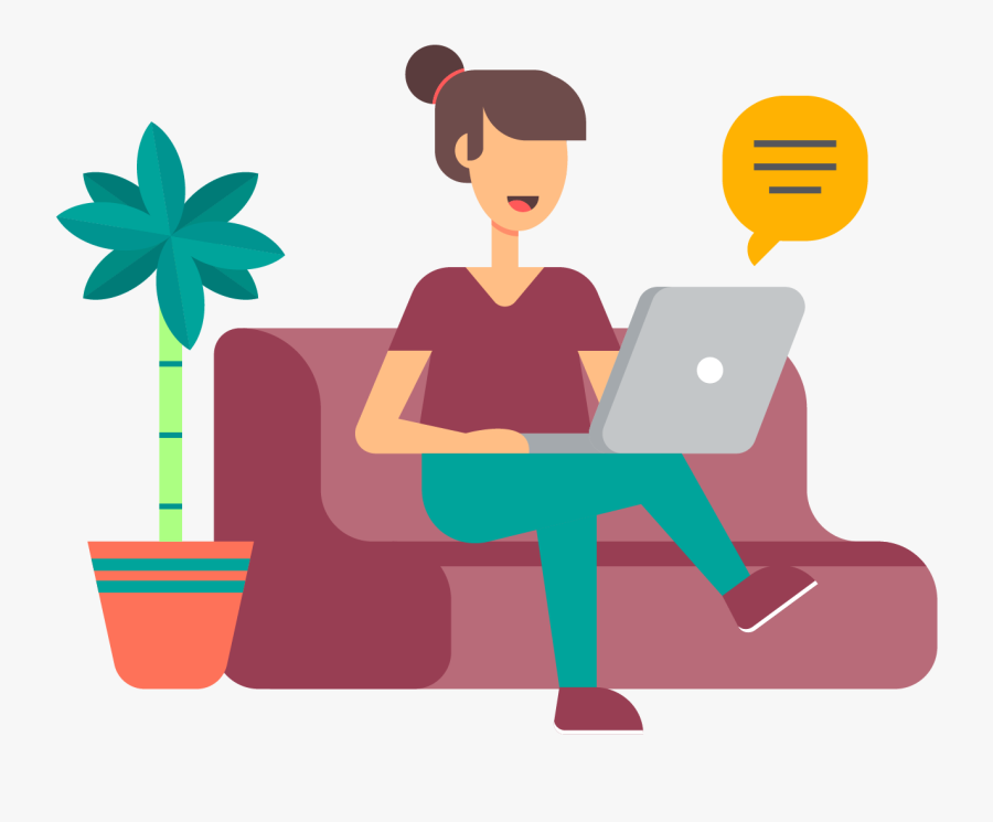 Vector Color Cartoon Playing Computer Girl - Girl With Computer Illustration, Transparent Clipart