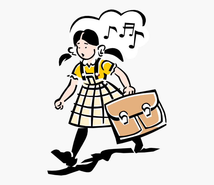 Vector Illustration Of 1950"s Vintage Style Schoolgirl - Going To School Transparent, Transparent Clipart