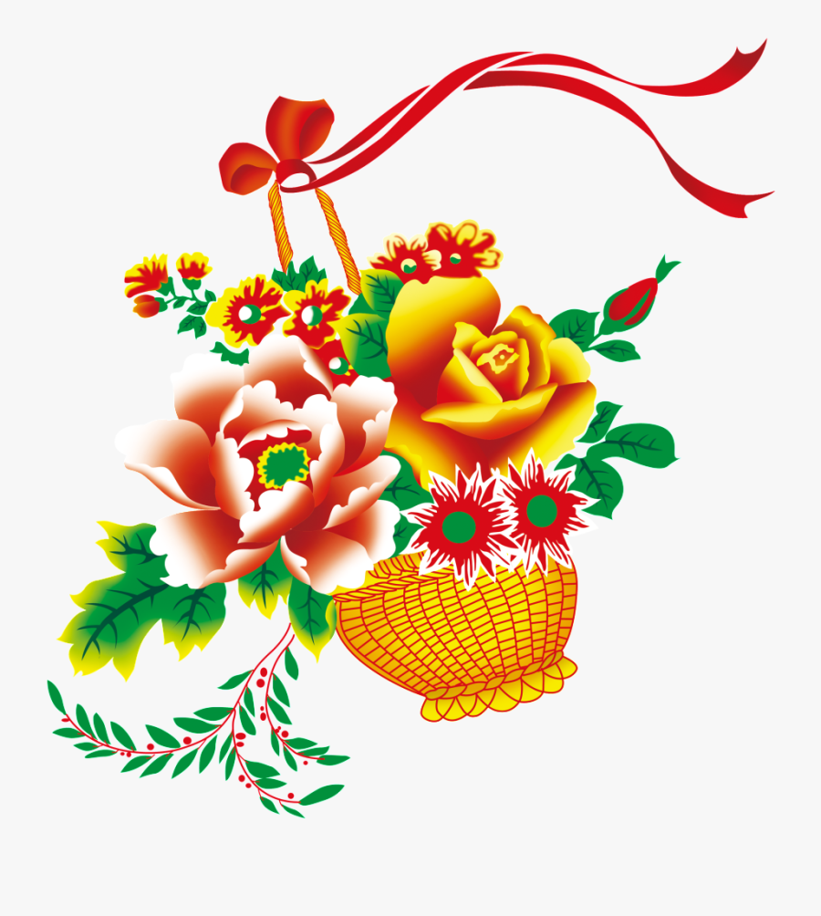 Hand Painted Flower Baskets - Flowers Psd, Transparent Clipart