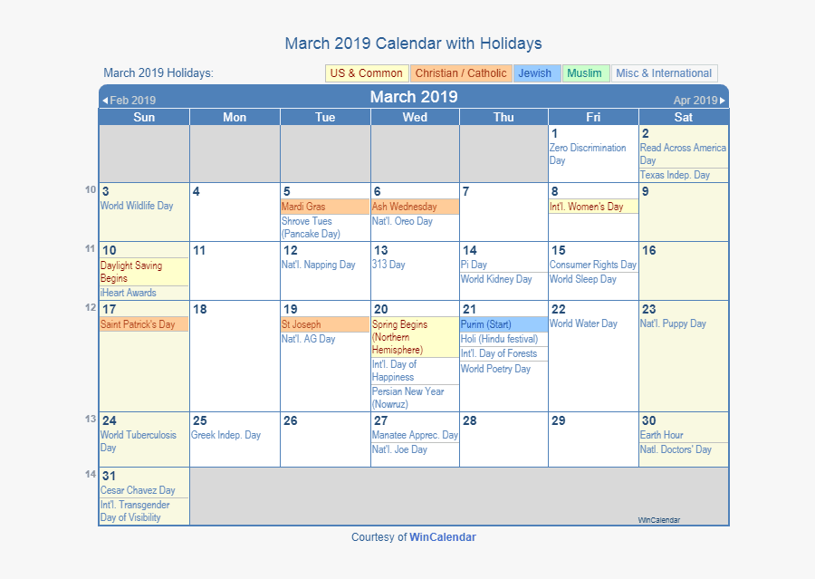 March 2019 Calendar With Holidays Printable - Holiday October Calendar 2019, Transparent Clipart
