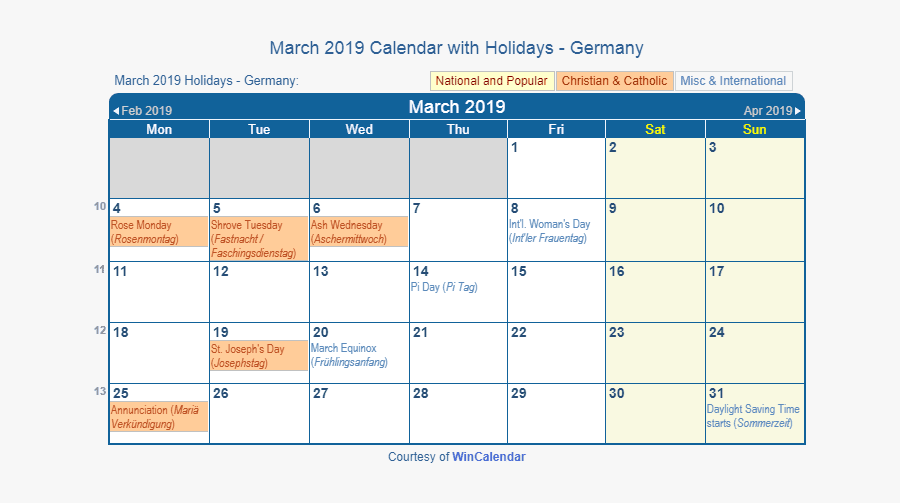 German Calendar 2019 Holidays, Transparent Clipart