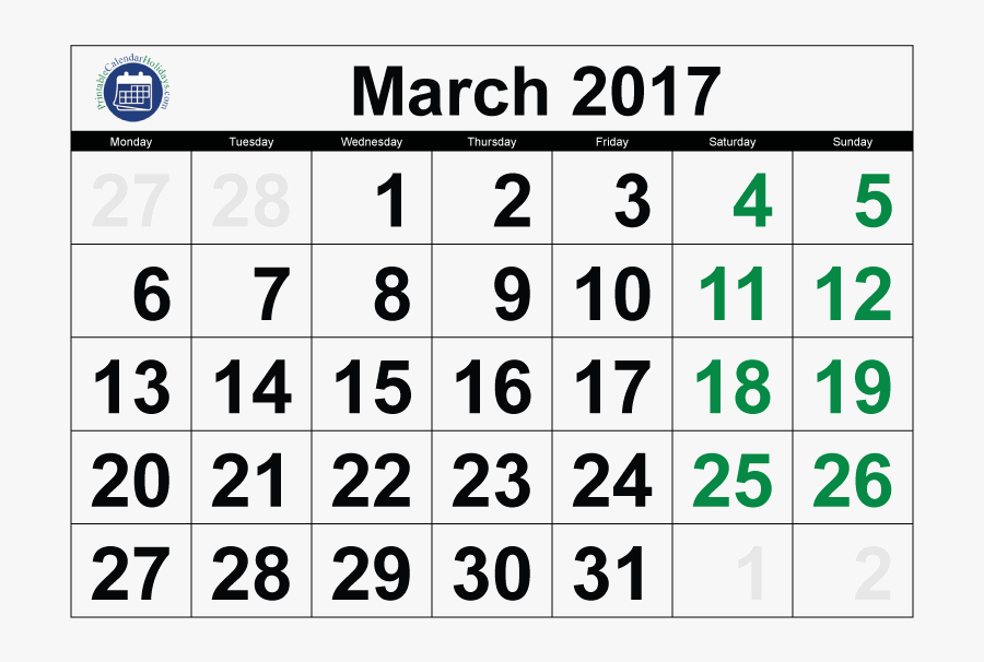 2017 Calendar March Printable - March 2019 Calendar Png Transparent, Transparent Clipart