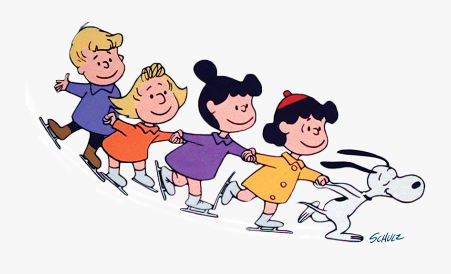 Snoopy And Friends Skating Graphic - Charlie Brown Winter Scenes , Free