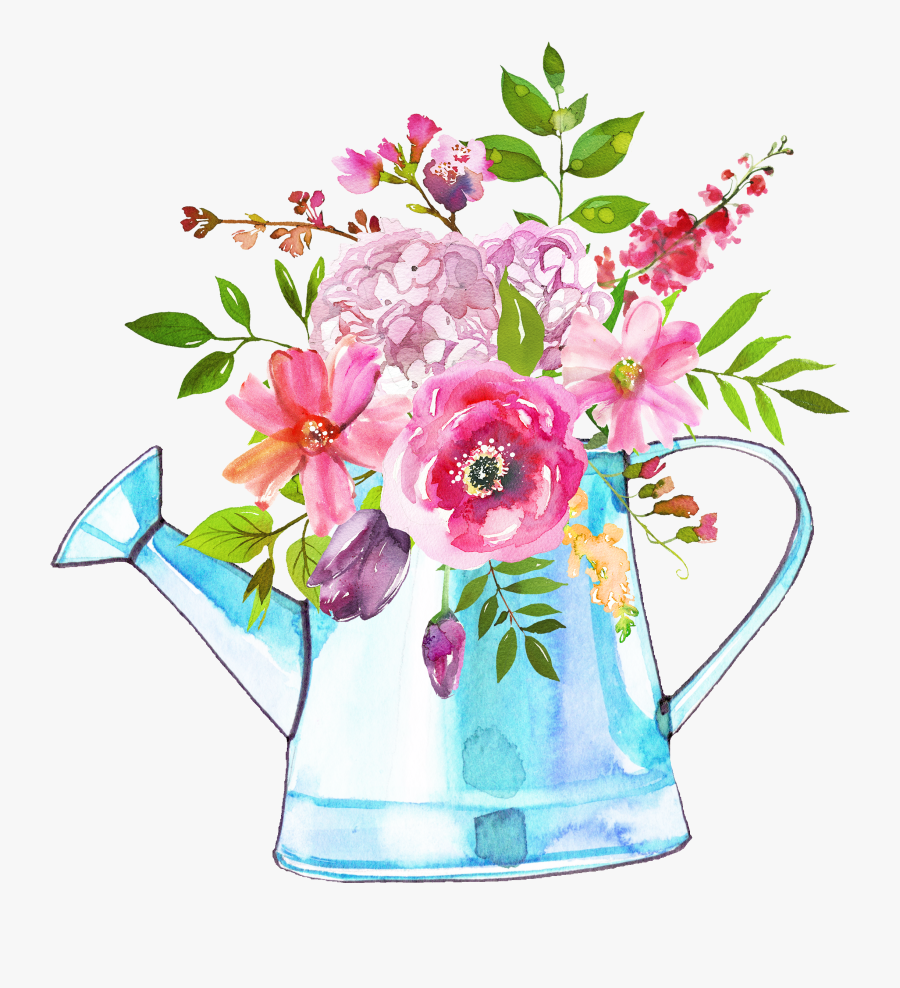 The Easter Sale Is Happening Now Use Code Easter35 - Watercolor Watering Can Bouquet, Transparent Clipart