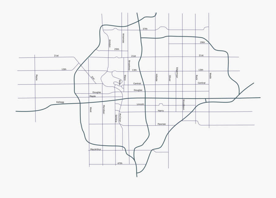 Line Art,angle,area - Map Of Wichita Ks Main Streets, Transparent Clipart