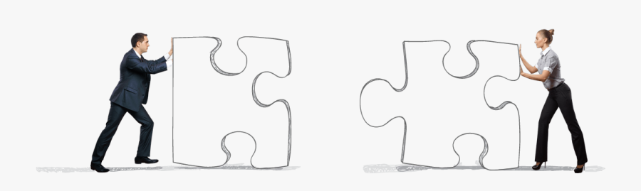 Two People Joining A Puzzle Piece To Demonstrate Accounting, Transparent Clipart