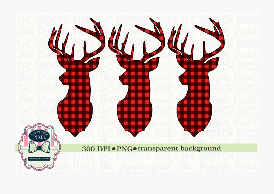 Deer Design Buffalo Plaid Christmas Sublimation Printable, Transparent Clipart