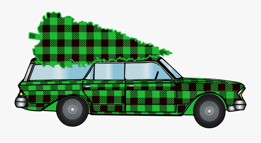 Woody Car Christmas Car Buffalo Plaid Free Picture, Transparent Clipart