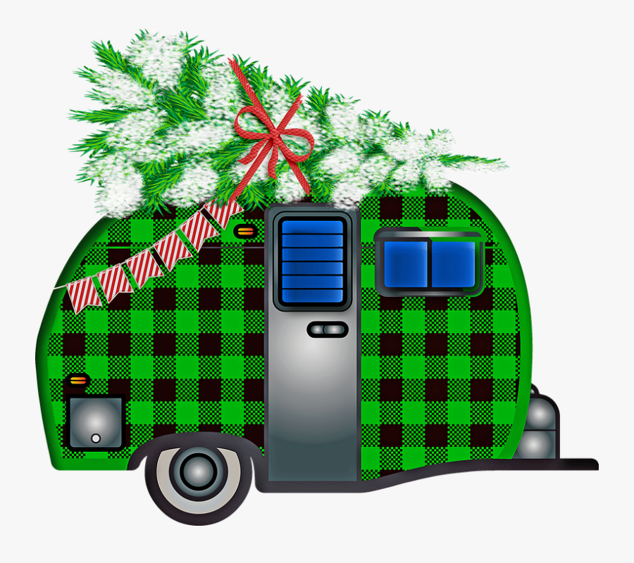 Christmas Trailer, Buffalo Plaid, Christmas Tree, Transparent Clipart