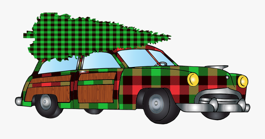 Woody Car, Christmas Car, Buffalo Plaid, Christmas - Car, Transparent Clipart