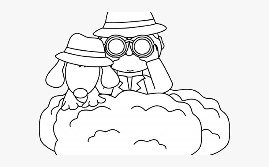 Hiding Dog Cliparts - Boy With Binoculars Clipart Black And White, Transparent Clipart