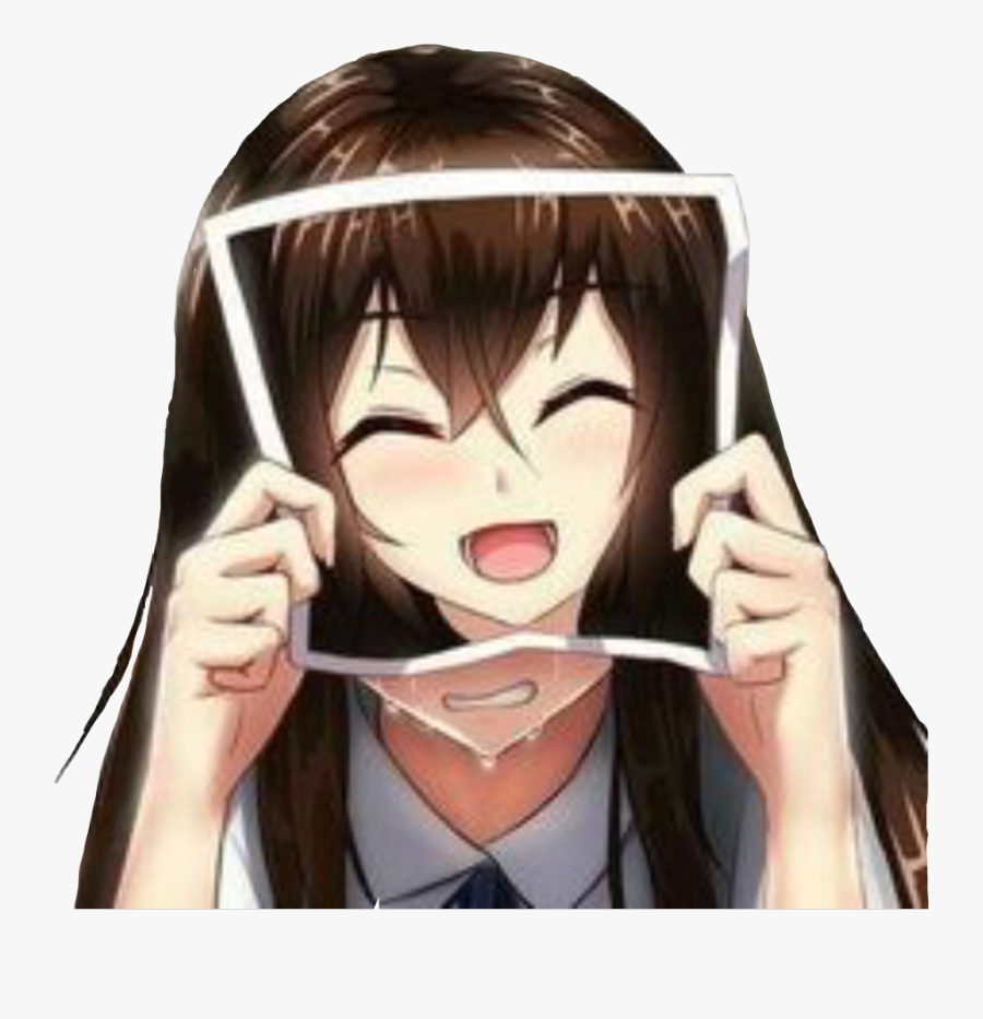 #smile #mask #photo #hiding #crying #sad #sadness #anime - Anime Girl Fake Smile, Transparent Clipart