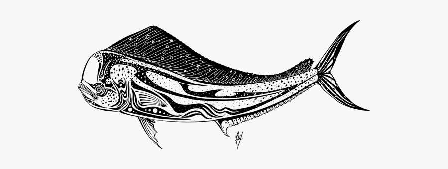 Mahi Reef Ledge - Black And White Mahi Mahi Art, Transparent Clipart