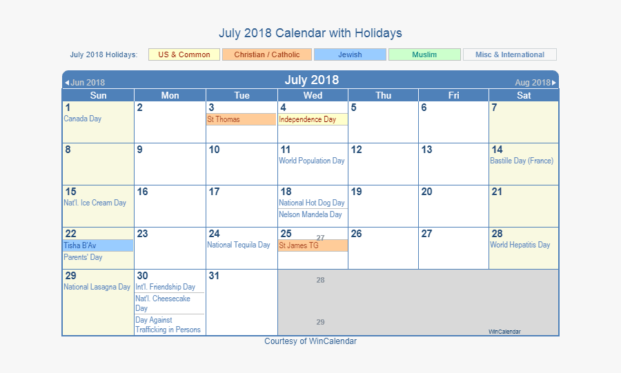 July Calendar 2018 Printable Template - May 2018 Holiday Calendar, Transparent Clipart