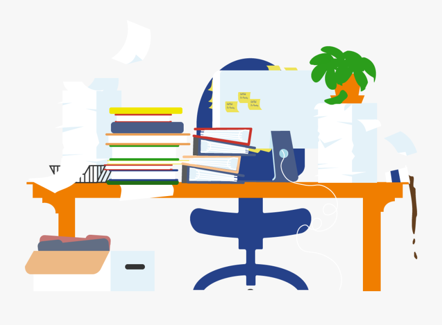 Black And White Png Man At Messy Desk - Messy Desk Png, Transparent Clipart