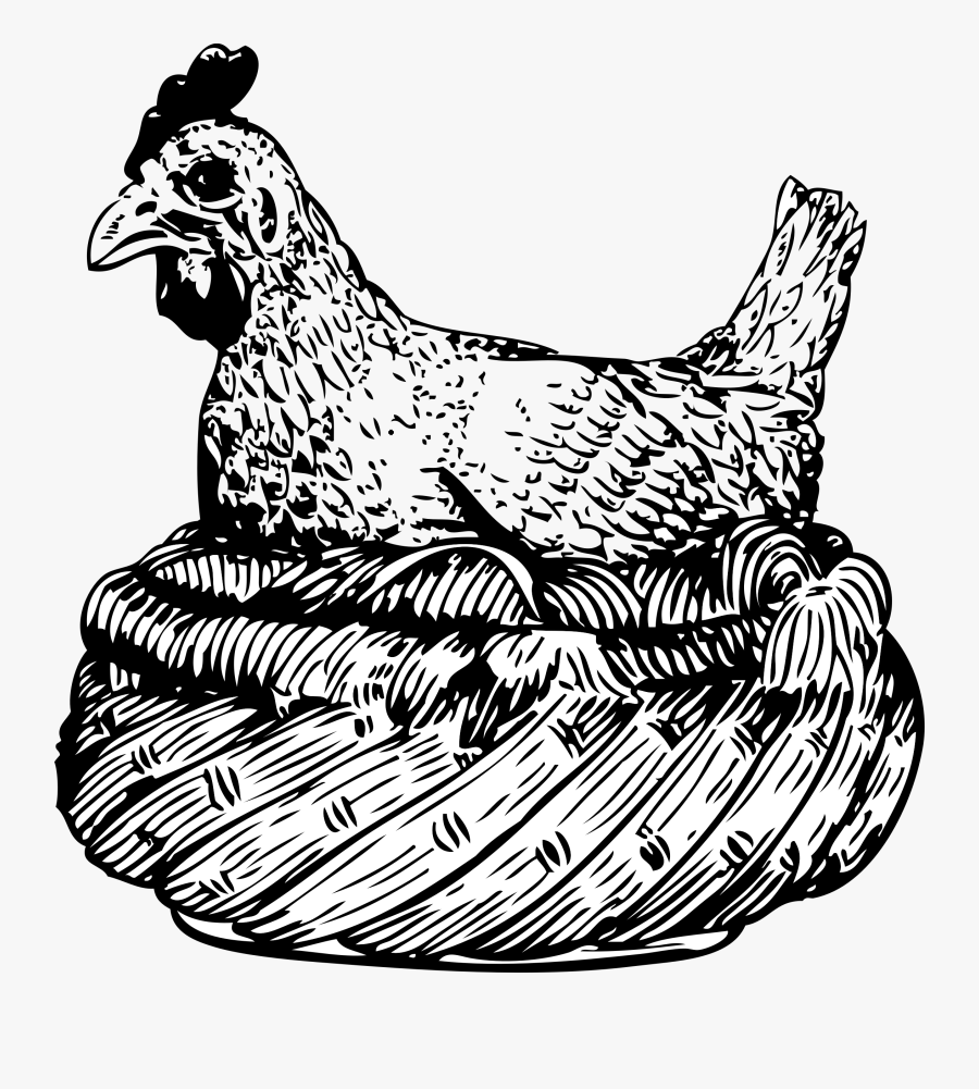 Old Hen In A - Chicken Basket Clipart Black And White, Transparent Clipart