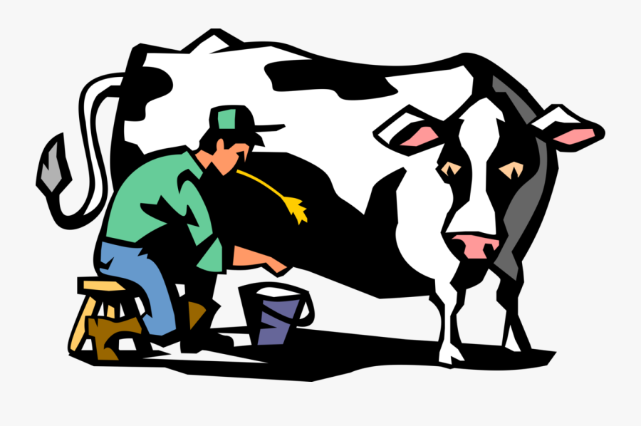 Vector Illustration Of Dairy Farmer Milking Holstein - Milking Cow Png, Transparent Clipart