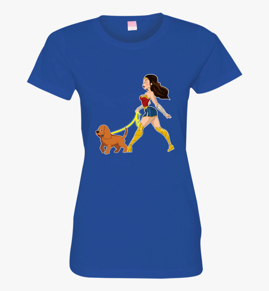 Wonder Woman Walking A Cocker Spaniel 3516 Lat Ladies - T-shirt, Transparent Clipart