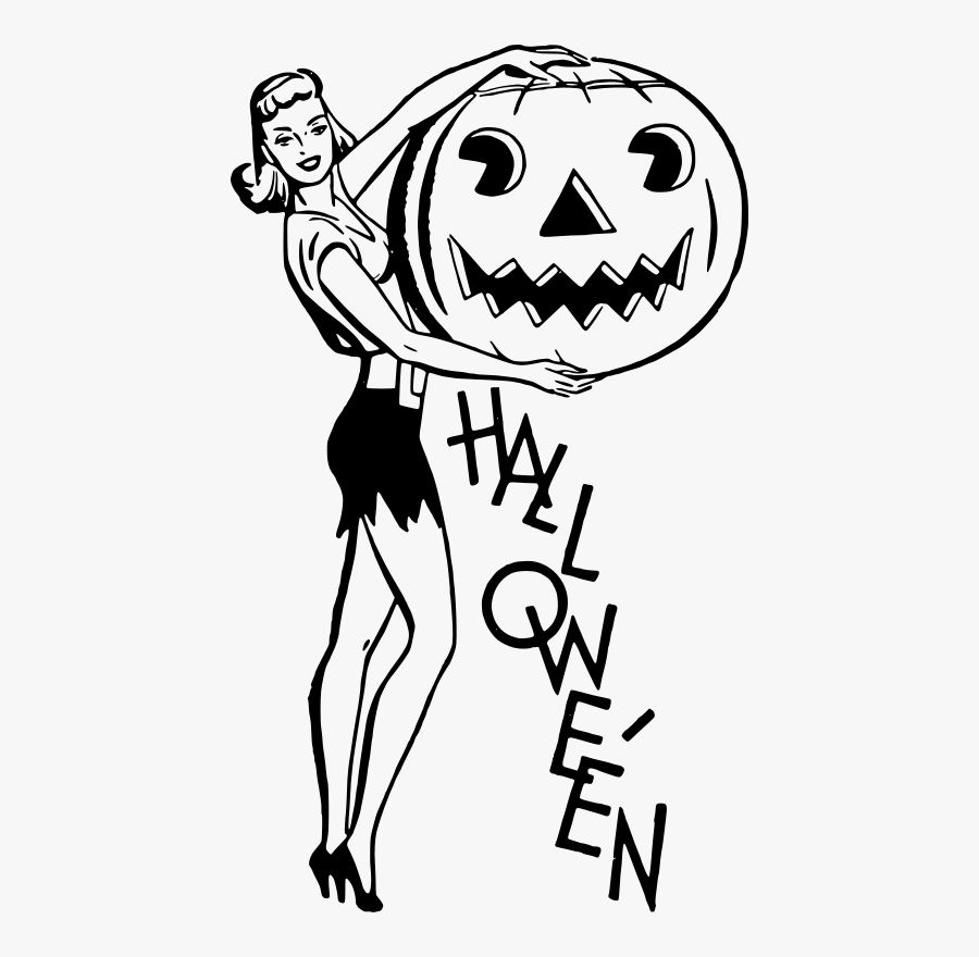 Free Halloween Lady - Vintage Halloween Clipart Black And White, Transparent Clipart