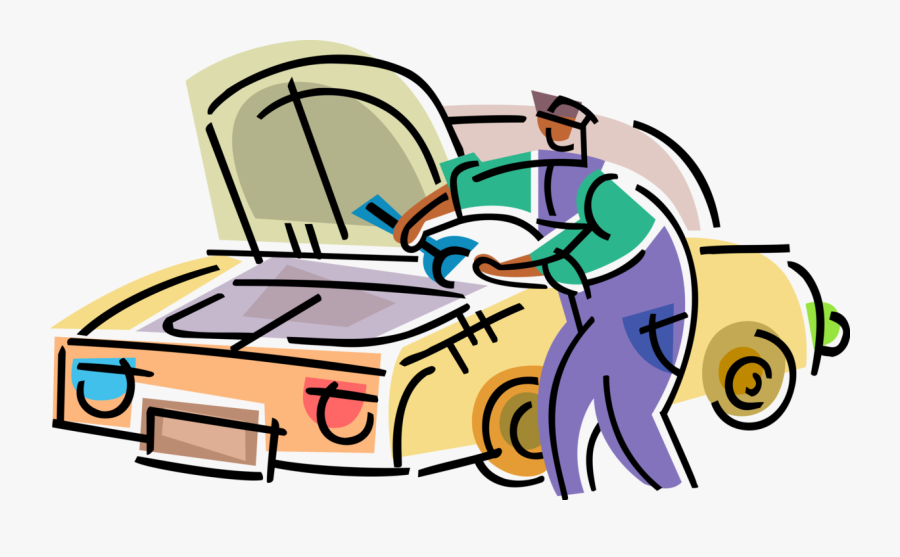 Auto Repairman Works On Car Vector Image, Transparent Clipart