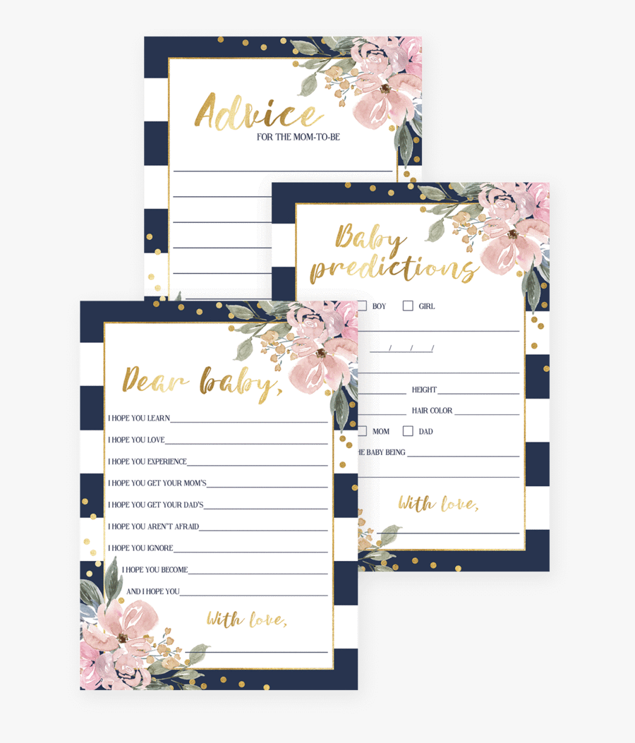 Printable Games For Navy Pink And Gold Baby Shower - Floral Design, Transparent Clipart