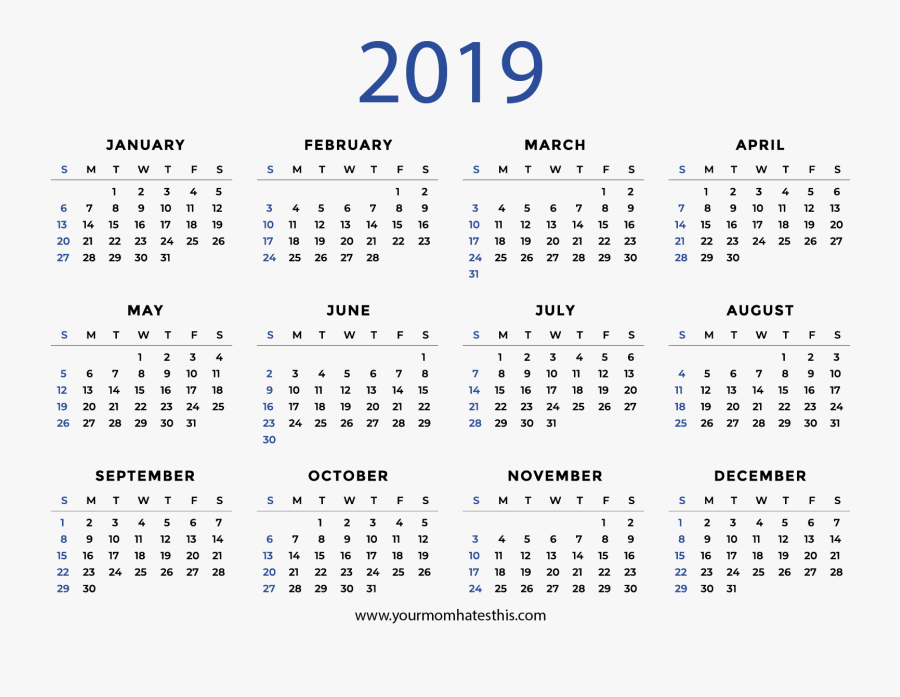 Year 2019 Calendar Pdf, Transparent Clipart