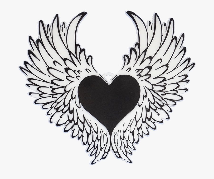 Clip Art Heart White Black Pc - Drawings In Pencil Of Hearts With Wings, Transparent Clipart