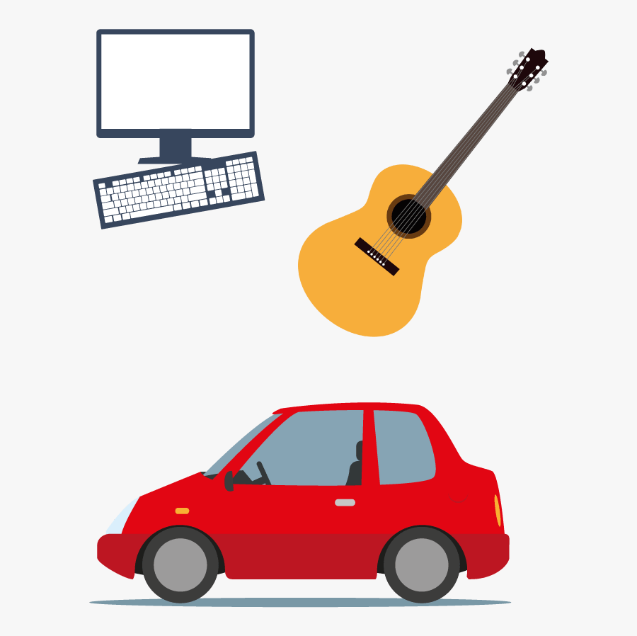 Computer, Guitar, Red Car - City Car, Transparent Clipart