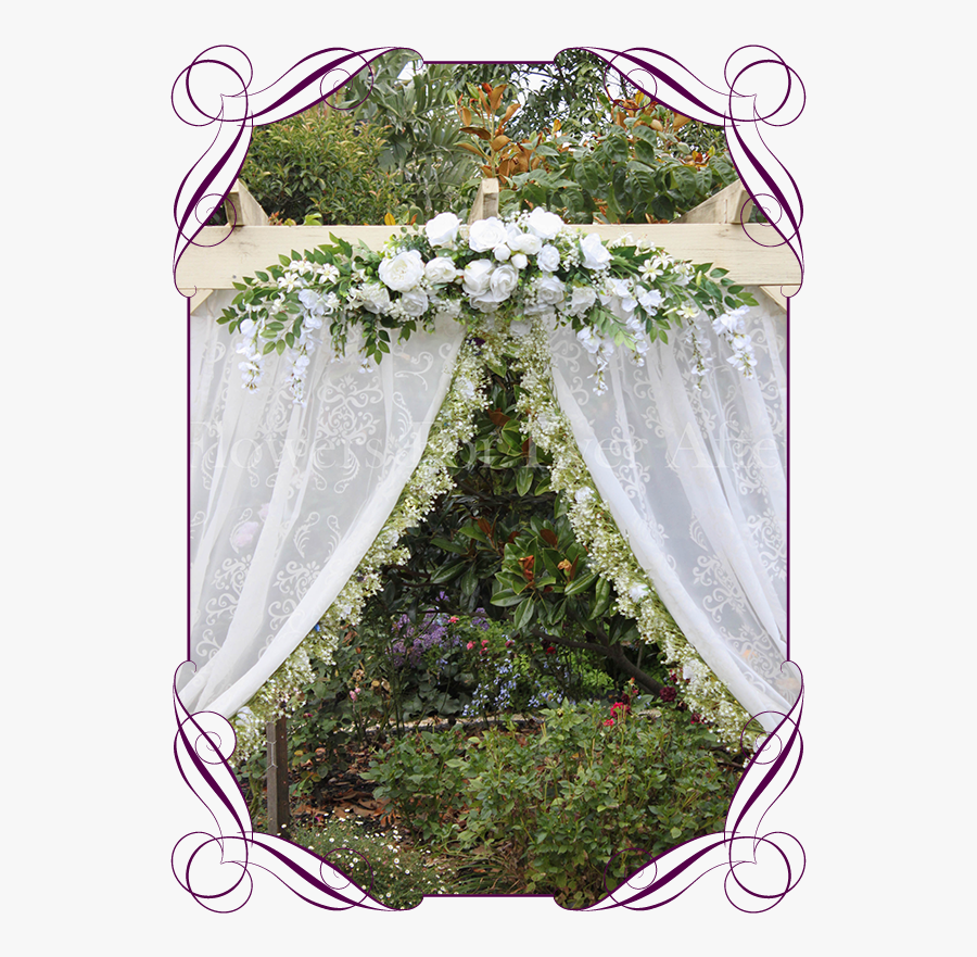 Silk Artificial White Peony Rose And Baby"s Breath - White Flowers On Arbor, Transparent Clipart