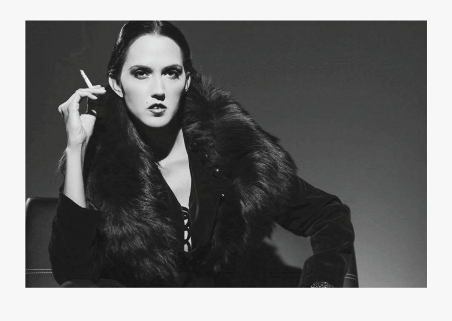Editorial Model Smoking Black And White Photography - Fur Clothing, Transparent Clipart