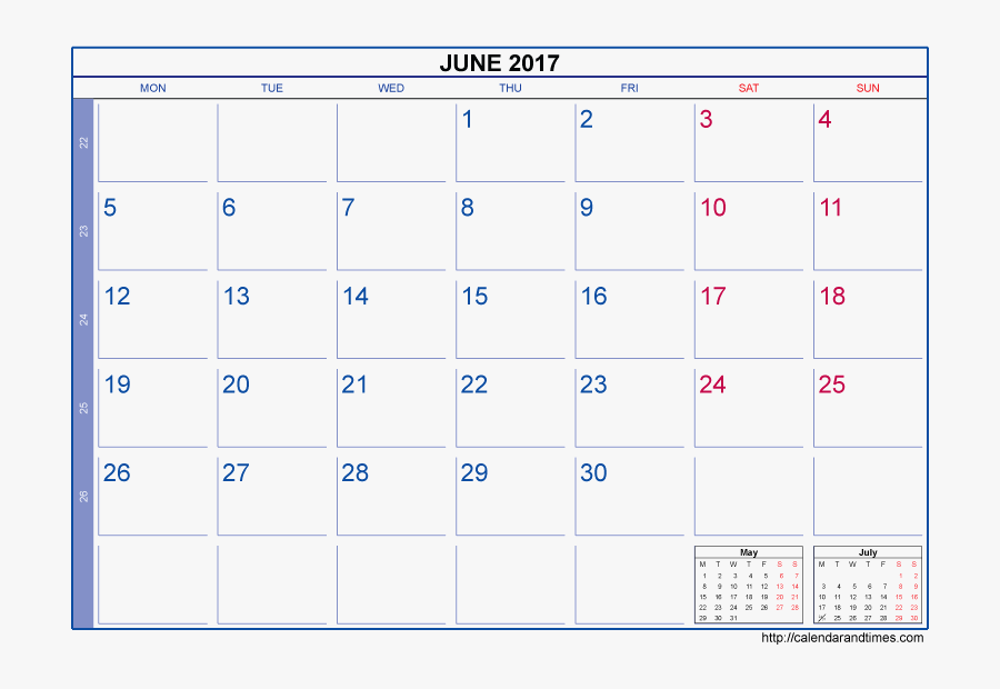 Clip Art Blank June 2017 Calendar - May Calendar 2017 Transparent, Transparent Clipart