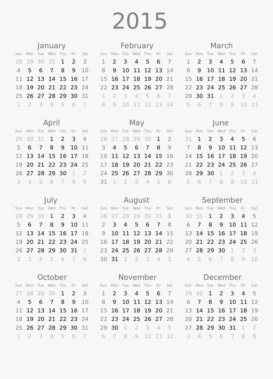 Calendar 2015 Png 2 » Png Image - 2019 Printable Monthly Calendar One Page, Transparent Clipart