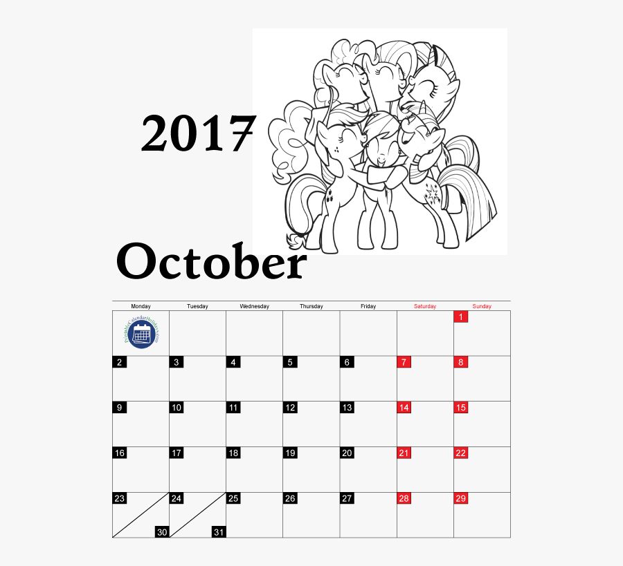 Coloring Pages Calendar 2017 For Kids - My Little Pony Coloring Sheets Blank, Transparent Clipart