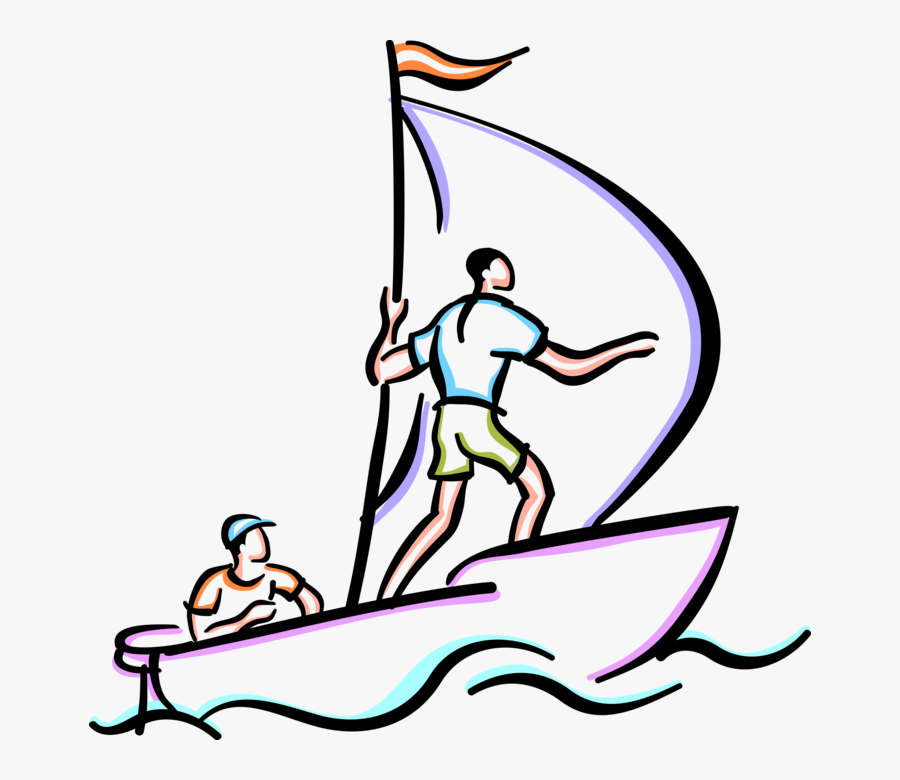 Vector Illustration Of Sailors Sail In Sailboat Watercraft - Sailboat With People Clipart Png, Transparent Clipart