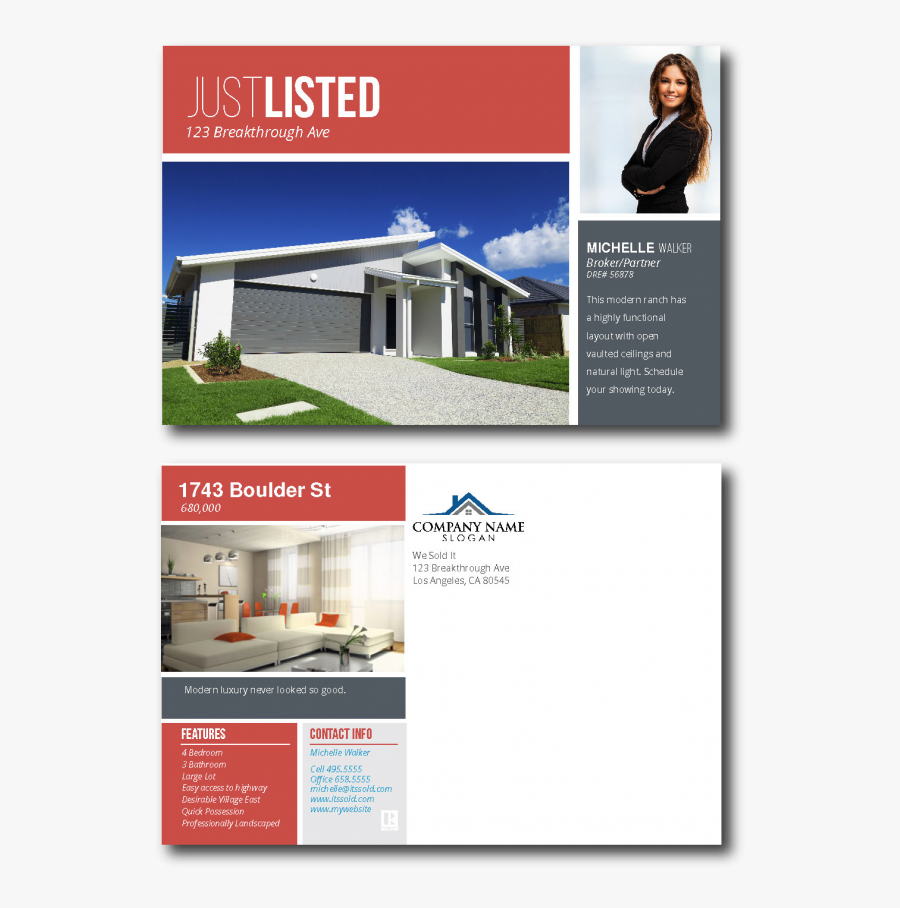 Clip Art Realtor Postcard - Just Listed Flyers Real Estate, Transparent Clipart
