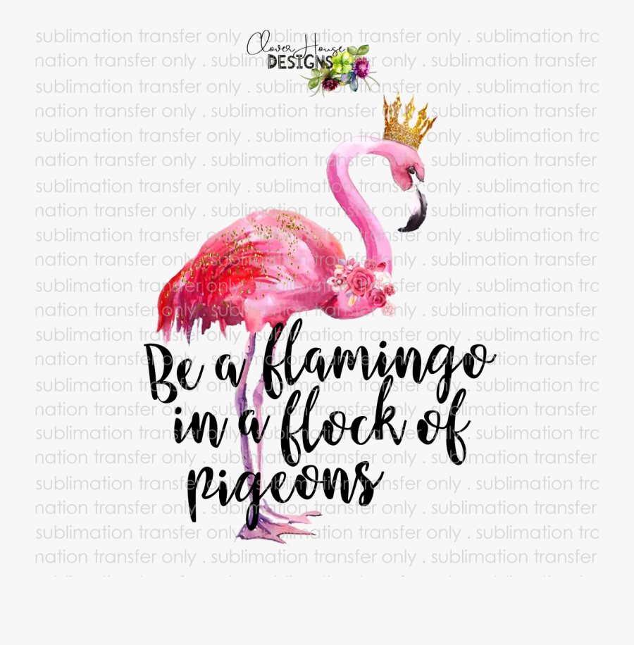 Flamingo In A Flock Of Pigeons - Watercolor Flamingo Image Clipart, Transparent Clipart