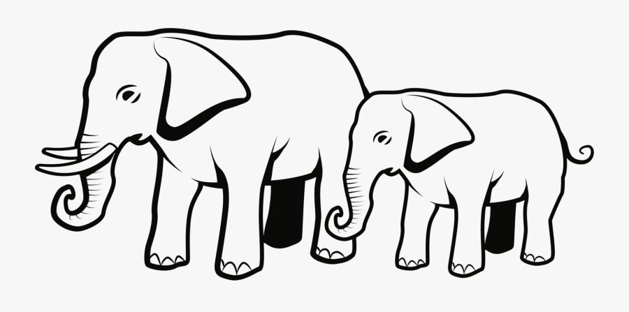 Monochrome Art - Outline Picture Of Elephant, Transparent Clipart